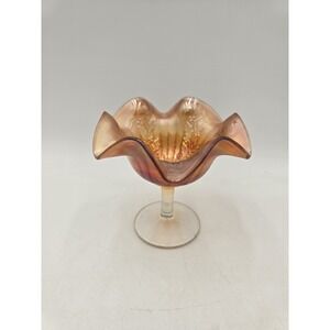 Fenton Marigold Carnival Glass Compote Dish Holly Berry Design